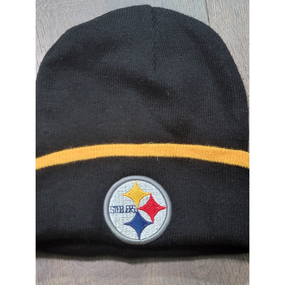 Pittsburgh Steelers Black Gold Stripe Knit Beanie Hat NFL Football Fan Gear